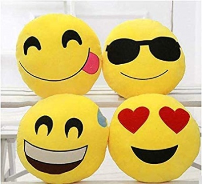 Flying Kiss, Heart Eyes and Cool Dude Smiley Cushion Pillows -(Set of 4) Color Yellow