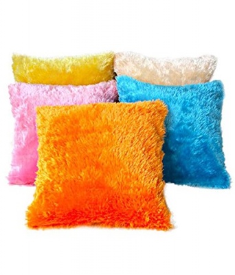 Polyester Double Side Baby Fur Cushion Covers(Multi colour, 16x16-inch) Set of 5