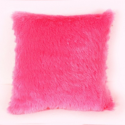 Polyester Double Side Baby Fur Cushion (Pink colour, 16x16-inch) Set of 1