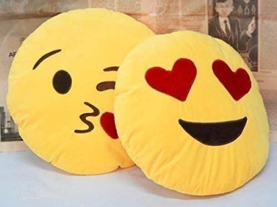 Premium Quality Heart Eyes and Flying Kiss Soft Smiley Cushion - 35 cm Set of 2