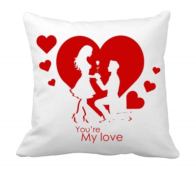 You are My Love Printed Cushion Case Cover Square Pillow for Valentine Gift (White)