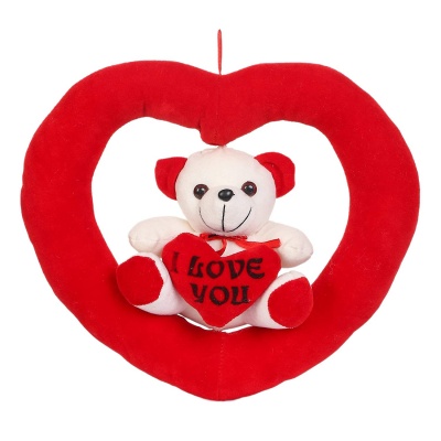 I Love You Teddy in Heart Ring Soft Toy- 32 cm ,Red
