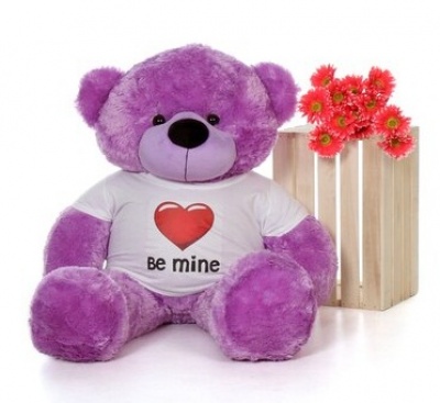 4 Feet Big Purple Teddy Bear Wearing Be Mine T-Shirt 48 Inch T-shirt Teddy You're Personalized Message Teddy Bears