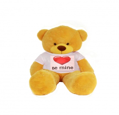 2 Feet Big Yellow Teddy Bear Wearing Be Mine T-Shirt You're Personalized Message Teddy Bears