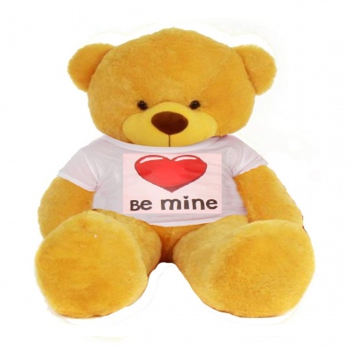 4 Feet Big Yellow Teddy Bear Wearing Be Mine T-Shirt 48 Inch T-shirt Teddy You're Personalized Message Teddy Bears