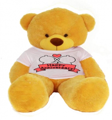 5 Feet Big Yellow Teddy Bear Wearing Happy Anniversary T-Shirt 60 Inch T-shirt Teddy You're Personalized Message Teddy Bear