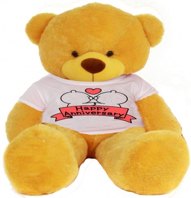 6 Feet Big Yellow Teddy Bear Wearing Happy Anniversary T-Shirt 72 Inch T-shirt Teddy You're Personalized Message Teddy Bears