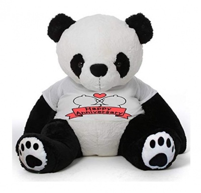 5 Feet Big Panda Bear Wearing Happy Anniversary T-Shirt, 60 Inch Panda, You're Personalized Message Panda Bear