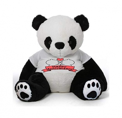 4 Feet Big Panda Bears Wearing Happy Anniversary T-Shirt, 48 Inch Panda, You're Personalized Message Panda Bears