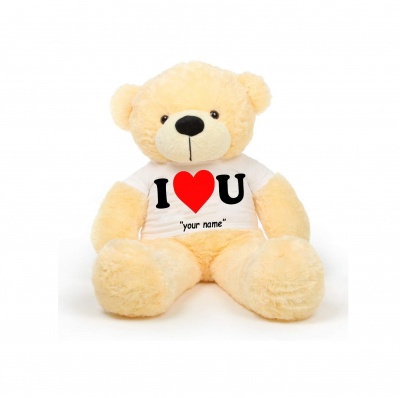 2 Feet Big Cream Teddy Bear Wearing Love T-Shirt You're Personalized Message Teddy Bears