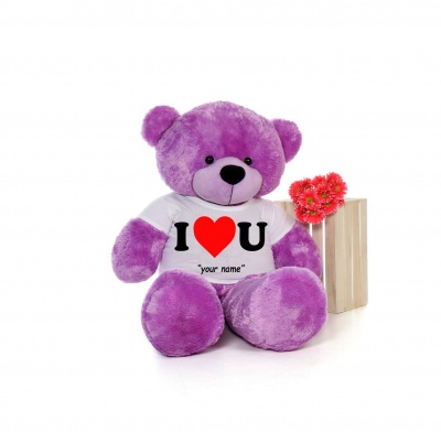 2 Feet Big Purple Teddy Bear Wearing Love T-Shirt You're Personalized Message Teddy Bears