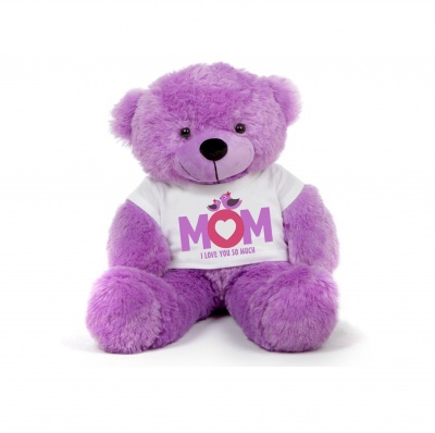 2 Feet Big Purple Teddy Bear Wearing Love MOM T-Shirt You're Personalized Message Teddy Bears