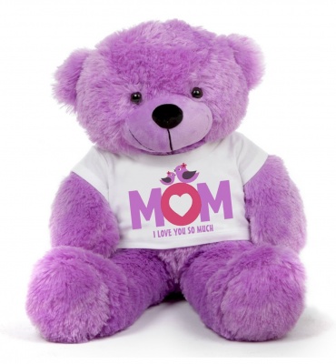 5 Feet Big Purple Teddy Bear Wearing Love MOM T-Shirt, 60 Inch T-shirt Teddy, You're Personalized Message Teddy Bear