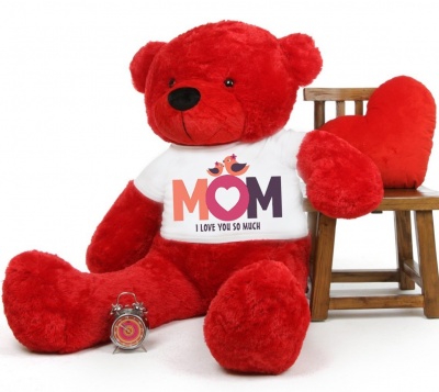 5 Feet Big Red Teddy Bear Wearing Love MOM T-Shirt, 60 Inch T-shirt Teddy, You're Personalized Message Teddy Bear