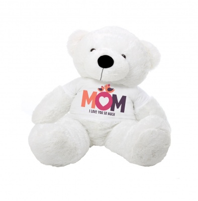 2 Feet Big White Teddy Bear Wearing Love MOM T-Shirt You're Personalized Message Teddy Bears