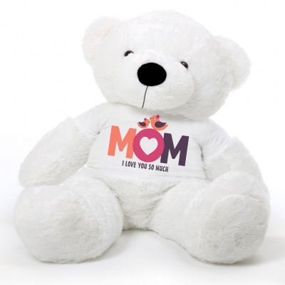 5 Feet Big White Teddy Bear Wearing Love MOM T-Shirt, 60 Inch T-shirt Teddy, You're Personalized Message Teddy Bear