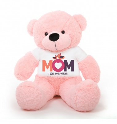 4 Feet Big Pink Teddy Bears Wearing Love MOM T-Shirt, 48 Inch T-shirt Teddy, You're Personalized Message Teddy Bears