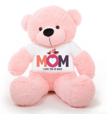 5 Feet Big Pink Teddy Bear Wearing Love MOM T-Shirt, 60 Inch T-shirt Teddy, You're Personalized Message Teddy Bear
