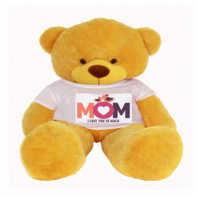 4 Feet Big Yellow Teddy Bears Wearing Love MOM T-Shirt, 48 Inch T-shirt Teddy, You're Personalized Message Teddy Bears