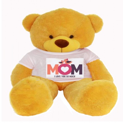 5 Feet Big Yellow Teddy Bear Wearing Love MOM T-Shirt, 60 Inch T-shirt Teddy, You're Personalized Message Teddy Bear