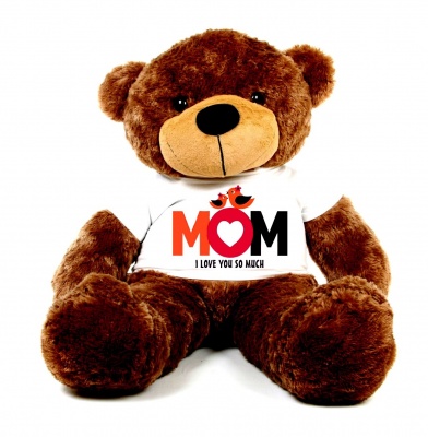 4 Feet Big Chocolate Teddy Bears Wearing Love MOM T-Shirt, 48 Inch T-shirt Teddy, You're Personalized Message Teddy Bears