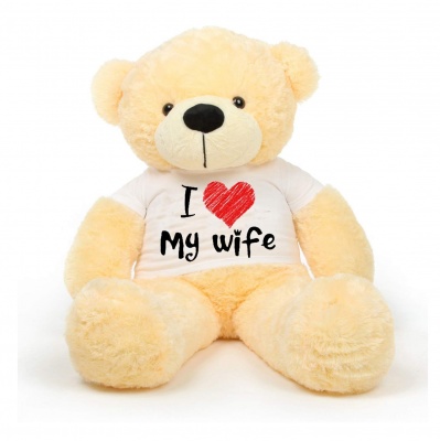 4 Feet Big Cream Teddy Bears Wearing Love Wife T-Shirt, 48 Inch T-shirt Teddy, You're Personalized Message Teddy Bears