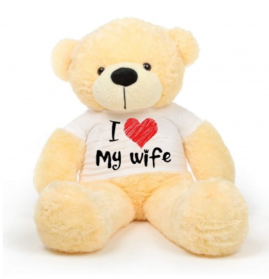5 Feet Big Cream Teddy Bear Wearing Love Wife T-Shirt, 60 Inch T-shirt Teddy, You're Personalized Message Teddy Bear