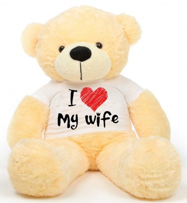 6 Feet Big Cream Teddy Bear Wearing Love Wife T-Shirt 72 Inch T-shirt Teddy You're Personalized Message Teddy Bears