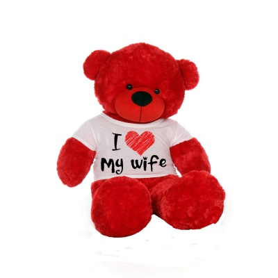 2 Feet Big Red Teddy Bear Wearing Love Wife T-Shirt You're Personalized Message Teddy Bears