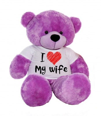 5 Feet Big Purple Teddy Bear Wearing Love Wife T-Shirt, 60 Inch T-shirt Teddy, You're Personalized Message Teddy Bear