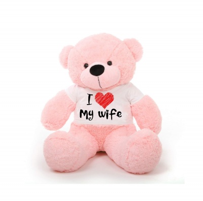 2 Feet Big Pink Teddy Bear Wearing Love Wife T-Shirt You're Personalized Message Teddy Bears