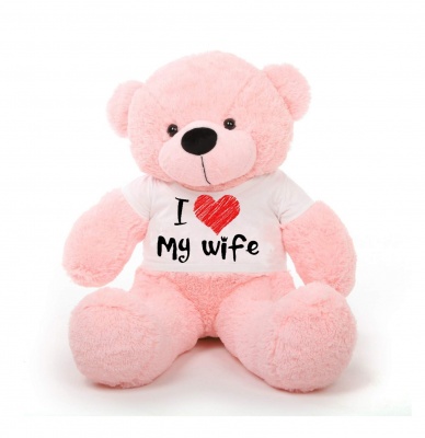 4 Feet Big Pink Teddy Bear Wearing Love Wife T-Shirt, 48 Inch T-shirt Teddy, You're Personalized Message Teddy Bear