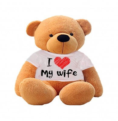 2 Feet Big Brown Teddy Bear Wearing Love Wife T-Shirt You're Personalized Message Teddy Bears
