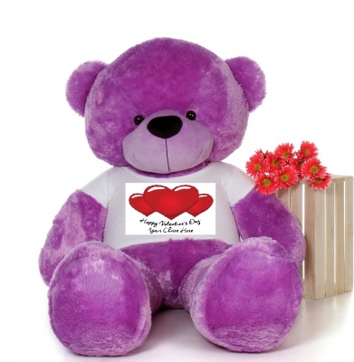 5 Feet Big Purple Teddy Bear Wearing Valentine's Day T-Shirt, 60 Inch T-shirt Teddy, You're Personalized Message Teddy Bear