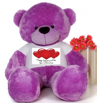 6 Feet Big Purple Teddy Bear Wearing Valentine's Day T-Shirt 72 Inch T-shirt Teddy You're Personalized Message Teddy Bears