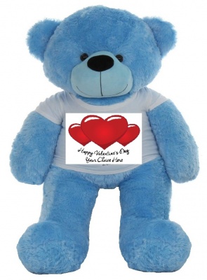 5 Feet Big Sky Blue Teddy Bear Wearing Valentine's Day T-Shirt, 60 Inch T-shirt Teddy, You're Personalized Message Teddy Bear