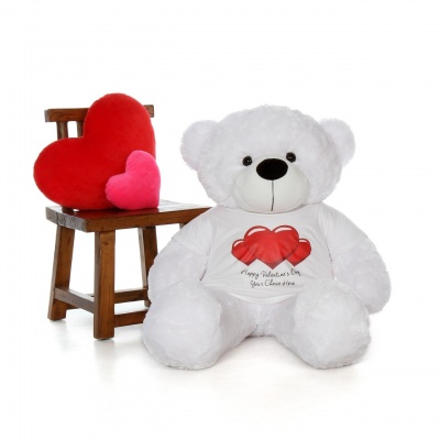 2 Feet Big White Teddy Bear Wearing Valentine's Day T-Shirt You're Personalized Message Teddy Bears