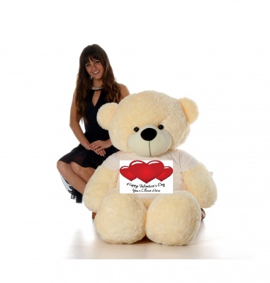2 Feet Big Cream Teddy Bear Wearing Valentine's Day T-Shirt You're Personalized Message Teddy Bears