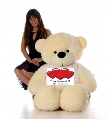 4 Feet Big Cream Teddy Bears Wearing Valentine's Day T-Shirt, 48 Inch T-shirt Teddy, You're Personalized Message Teddy Bears