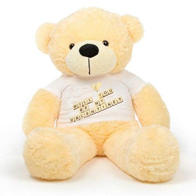 5 Feet Big Cream Teddy Bear Wearing Valentine's Day T-Shirt, 60 Inch T-shirt Teddy, You're Personalized Message Teddy Bear