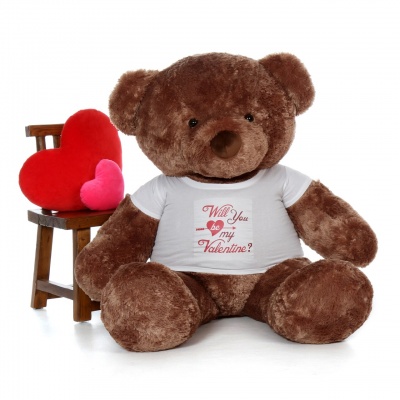 3 Feet Big Chocolate Teddy Bear Wearing Valentine's Day T-Shirt 36 Inch T-shirt Teddy You're Personalized Message Teddy Bears