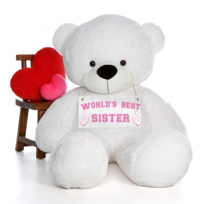 4 Feet Big White Teddy Bears Wearing Sister's T-Shirt, 48 Inch T-shirt Teddy, You're Personalized Message Teddy Bears