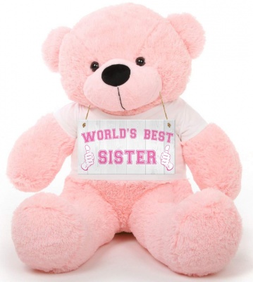 4 Feet Big Pink Teddy Bears Wearing Sister's T-Shirt, 48 Inch T-shirt Teddy, You're Personalized Message Teddy Bears