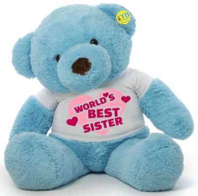 6 Feet Big Blue Teddy Bear Wearing Sister's T-Shirt 72 Inch T-shirt Teddy You're Personalized Message Teddy Bears