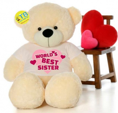 6 Feet Big Cream Teddy Bear Wearing Sister's T-Shirt 72 Inch T-shirt Teddy You're Personalized Message Teddy Bears