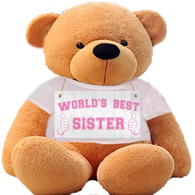 4 Feet Big Brown Teddy Bears Wearing Sister's T-Shirt, 48 Inch T-shirt Teddy, You're Personalized Message Teddy Bears