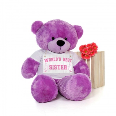 4 Feet Big Purple Teddy Bears Wearing Sister's T-Shirt, 48 Inch T-shirt Teddy, You're Personalized Message Teddy Bears