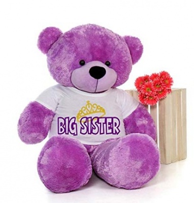5 Feet Big Purple Teddy Bear Wearing Sister's T-Shirt, 60 Inch T-shirt Teddy, You're Personalized Message Teddy Bear