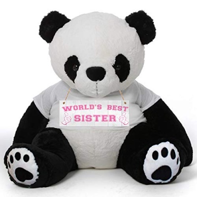 4 Feet Big Black & White Panda Bear Wearing Sister's T-Shirt, 48 Inch T-shirt Panda Bear, You're Personalized Message Panda Bear 