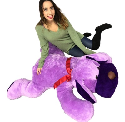 ToYBULK Giant Stuffed Puppy Dog 4 Feet Long Squishy Soft Extremely Large Plush Animal Purple Color